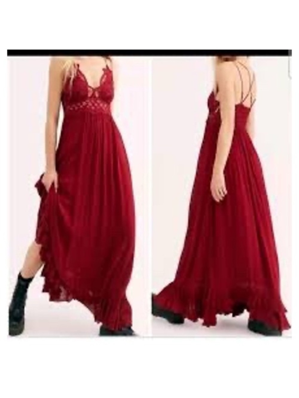 New NWT FP One Free People Adelle Wine Red Lace-Detail Maxi Dress medium
